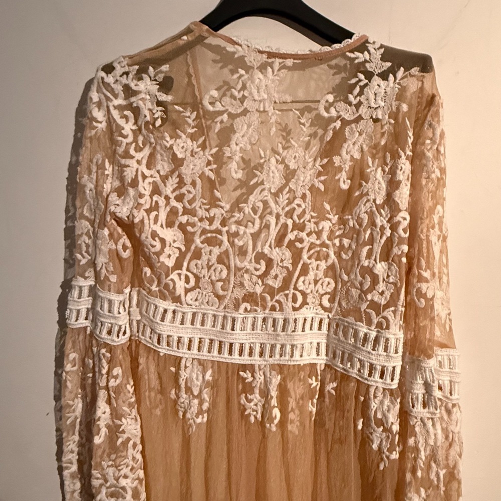 Y2K Lace Embroidered Maxi Kimono Sheer Boho Hippie Crochet Cottagecore Festival - Picture 6 of 6